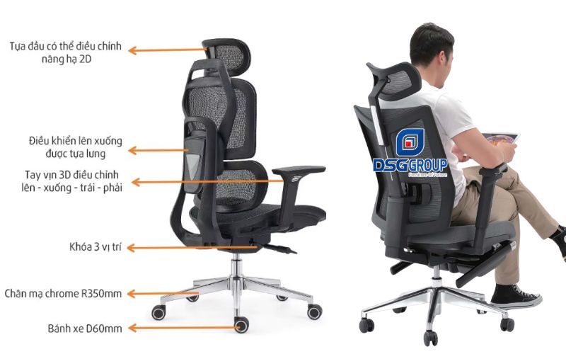 Thiết kế tựa lưng linh hoạt hỗ trợ tư thế ngồi