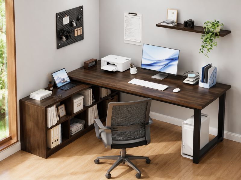 Bàn góc tường chân sắt chắc chắn cho văn phòng