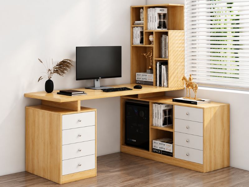 Bàn làm việc góc tường tối giản tiết kiệm diện tích