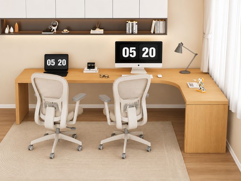 Bàn học góc tường dành cho hai người tiện dụng