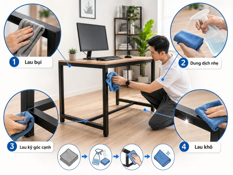 Mẹo vệ sinh bàn làm việc sạch sẽ, gọn gàng chỉ trong vài phút 7 Cách vệ sinh bàn khung sắt chắc chắn bền đẹp