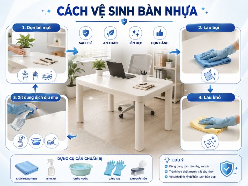 Mẹo vệ sinh bàn làm việc sạch sẽ, gọn gàng chỉ trong vài phút 8 Cách vệ sinh bàn nhựa nhanh sạch dễ thực hiện