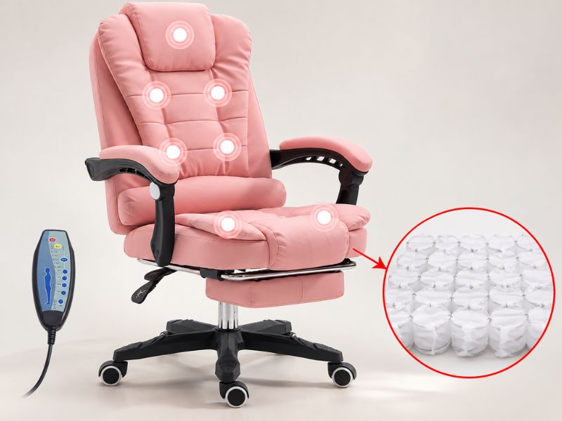Top mẫu ghế xoay màu hồng đang “hot” nhất hiện nay 5 Ghế văn phòng hồng tích hợp massage, xua tan mệt mỏi sau giờ làm